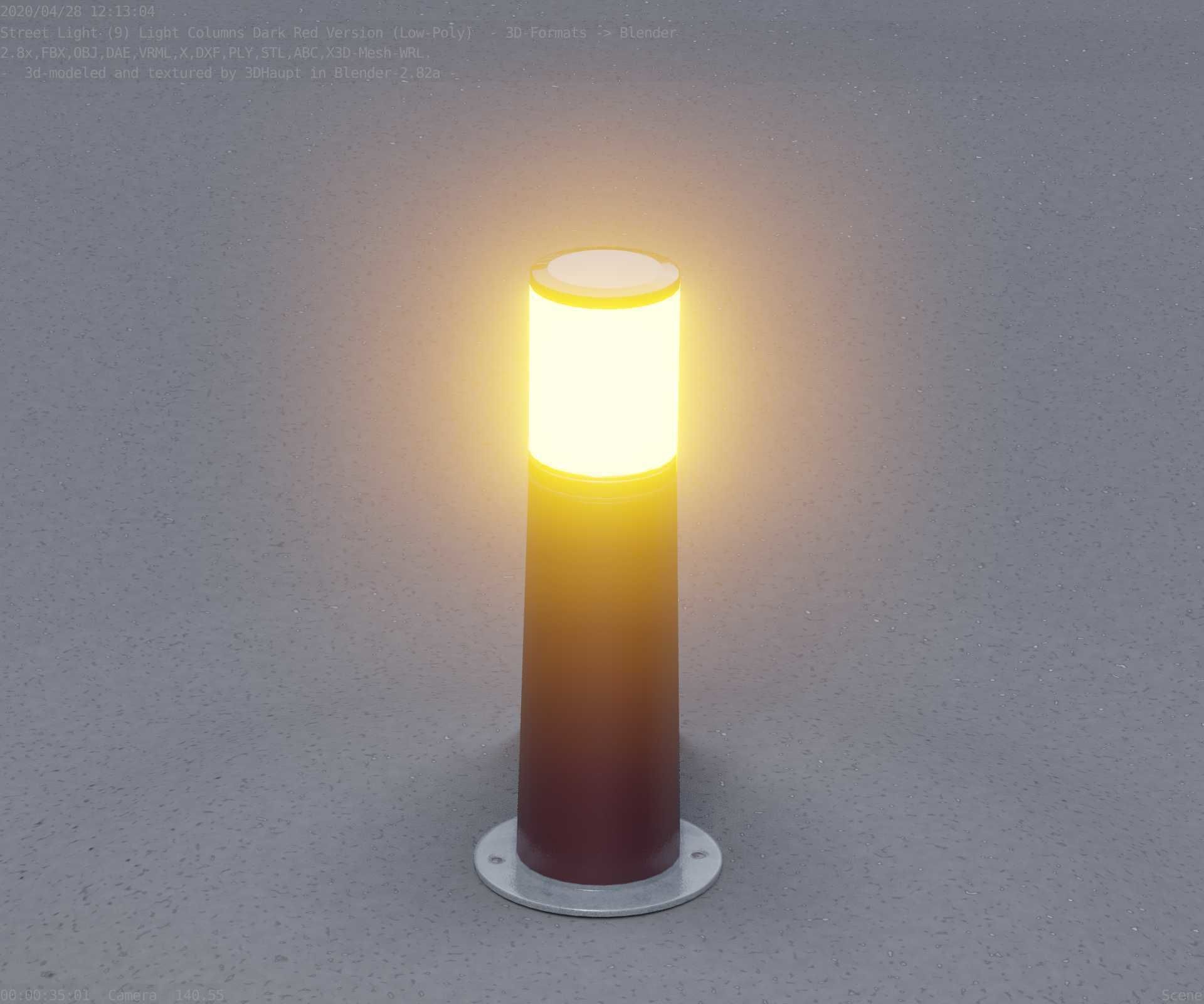 Dark Red Light-Column -9- Street-Light 9 Low-poly 3D model_64