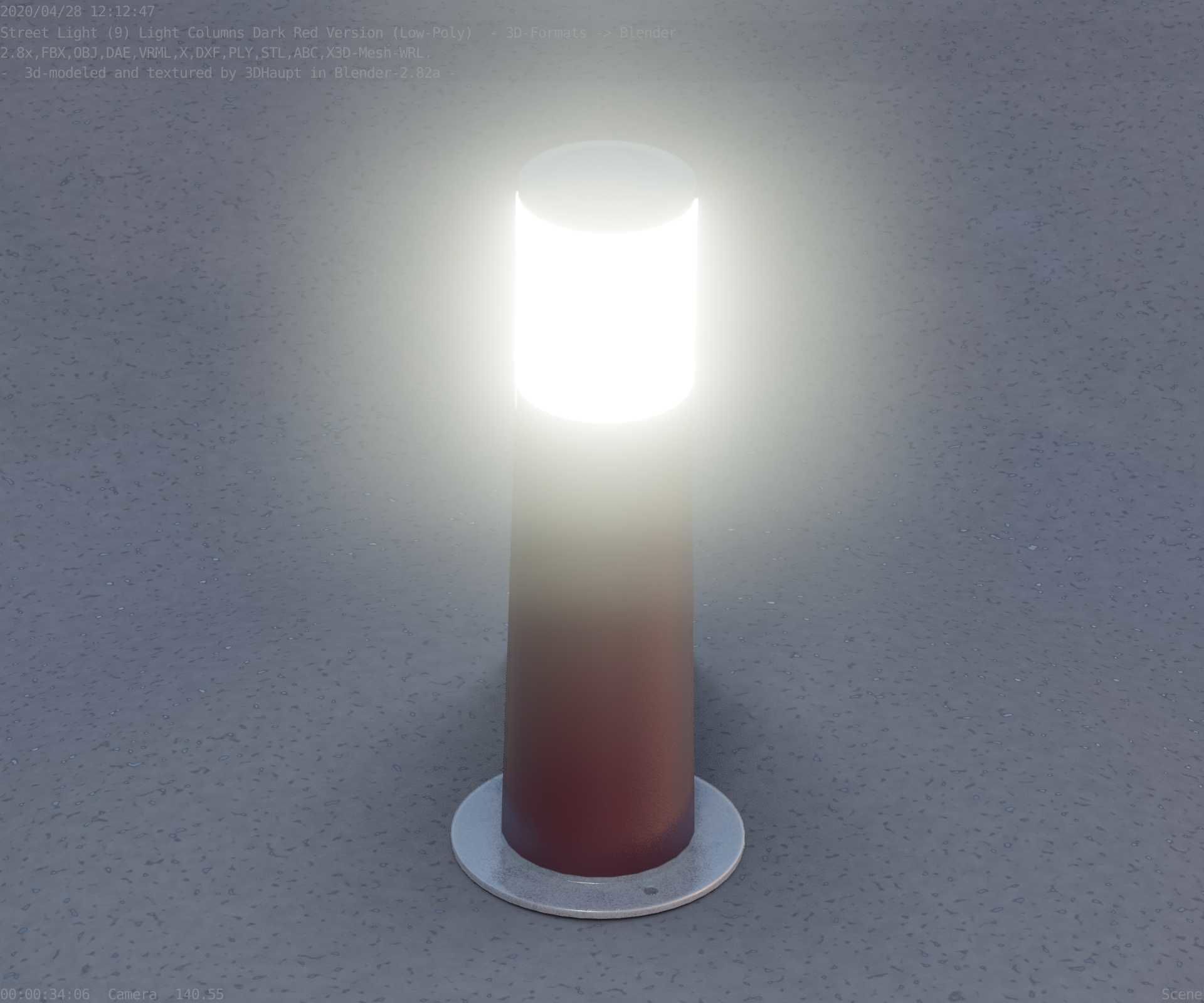 Dark Red Light-Column -9- Street-Light 9 Low-poly 3D model_45