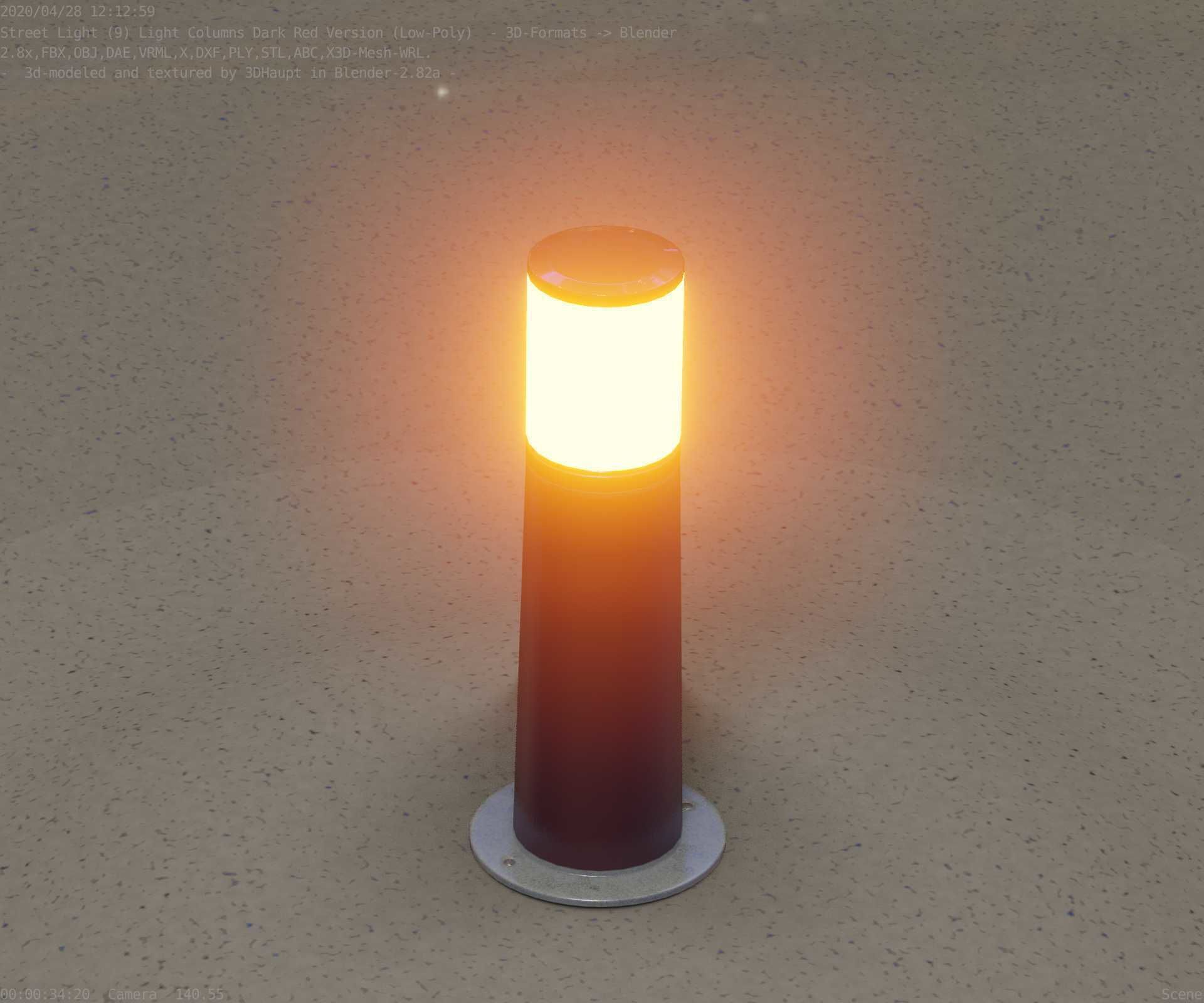 Dark Red Light-Column -9- Street-Light 9 Low-poly 3D model_59