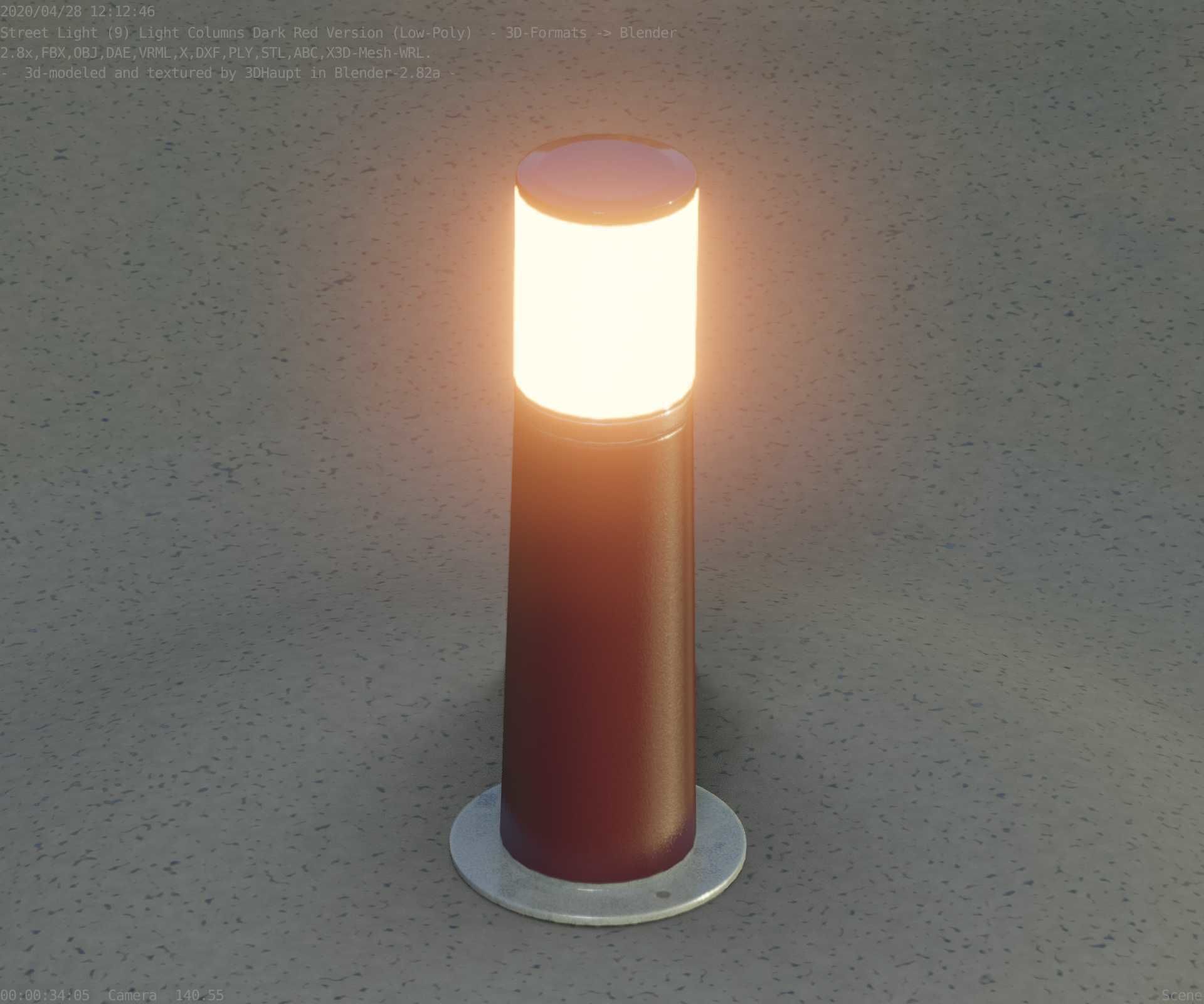 Dark Red Light-Column -9- Street-Light 9 Low-poly 3D model_44