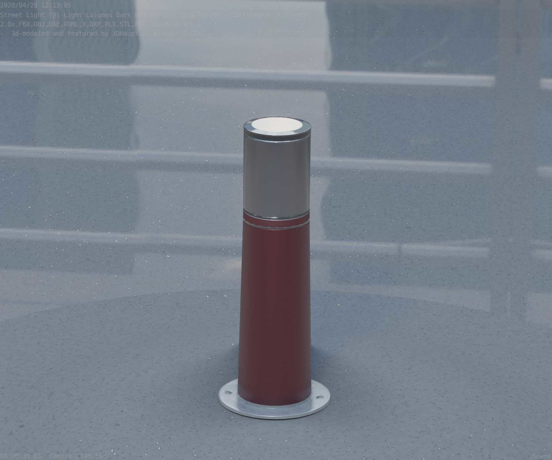 Dark Red Light-Column -9- Street-Light 9 Low-poly 3D model_66