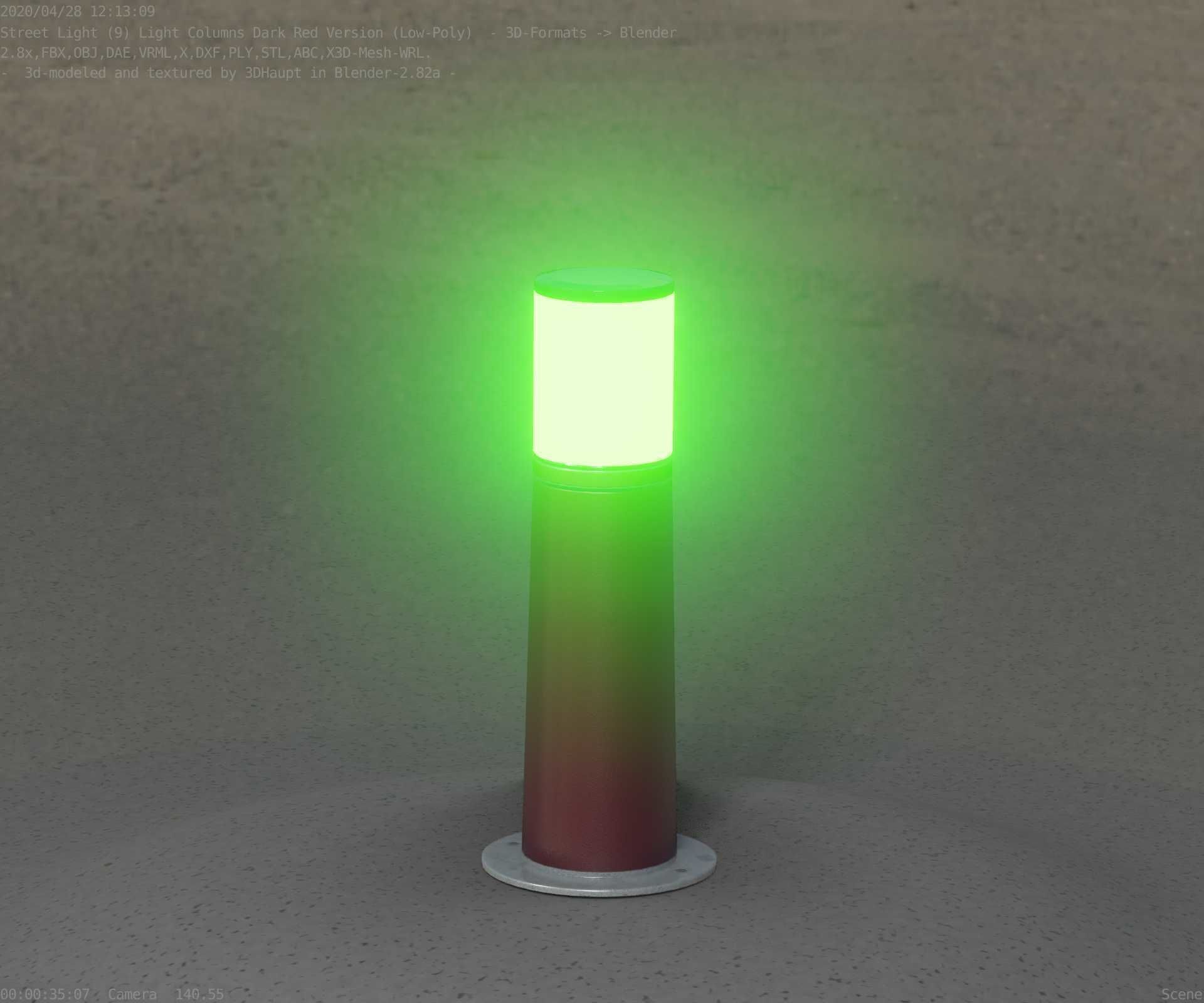 Dark Red Light-Column -9- Street-Light 9 Low-poly 3D model_70