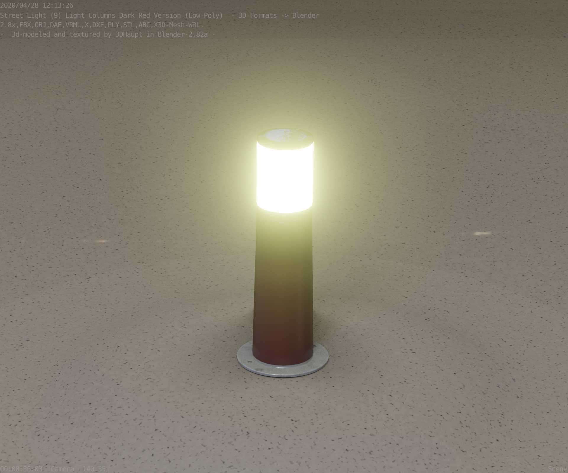 Dark Red Light-Column -9- Street-Light 9 Low-poly 3D model_10