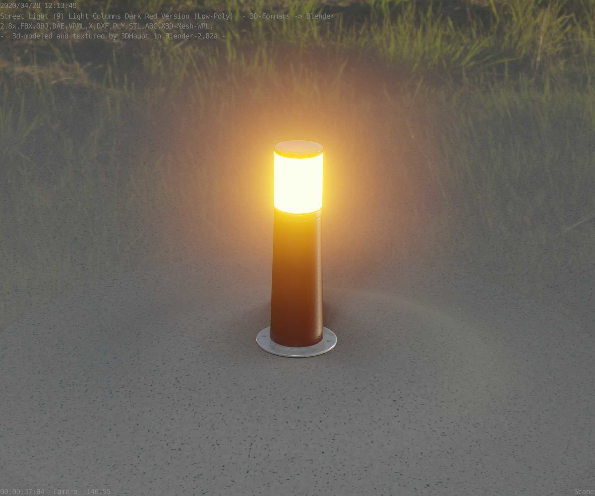 Dark Red Light-Column -9- Street-Light 9 Low-poly 3D model_92