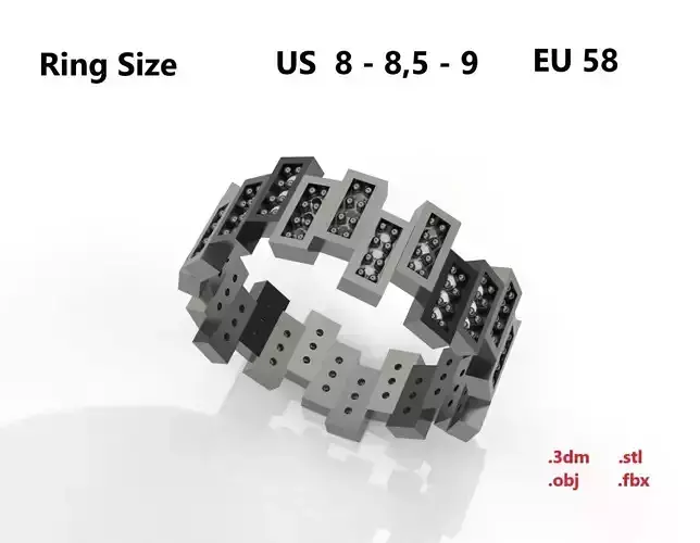 Model 87 Rectangular Facet Pave Diamond Ring Modern US size