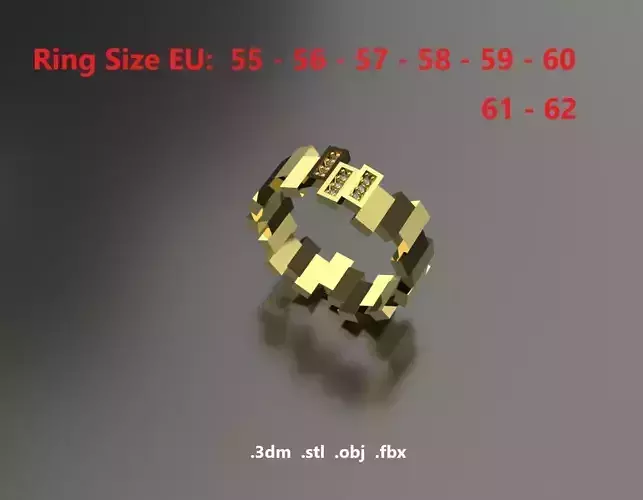 Model 88 Rectangular Facet Diamond Ring Modern EU size