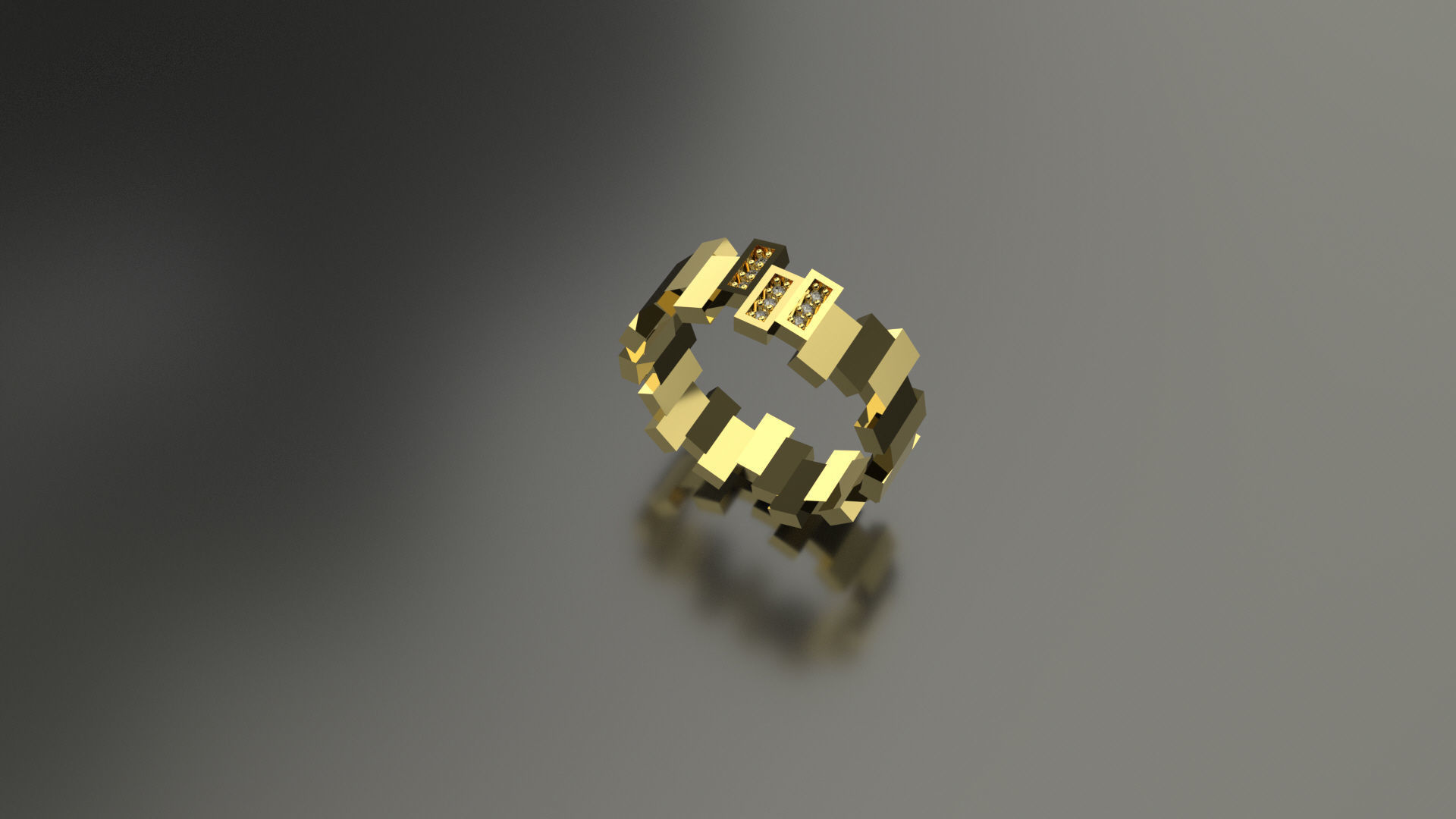 Model 88 Rectangular Facet Diamond Ring Modern EU size 3D print model_3