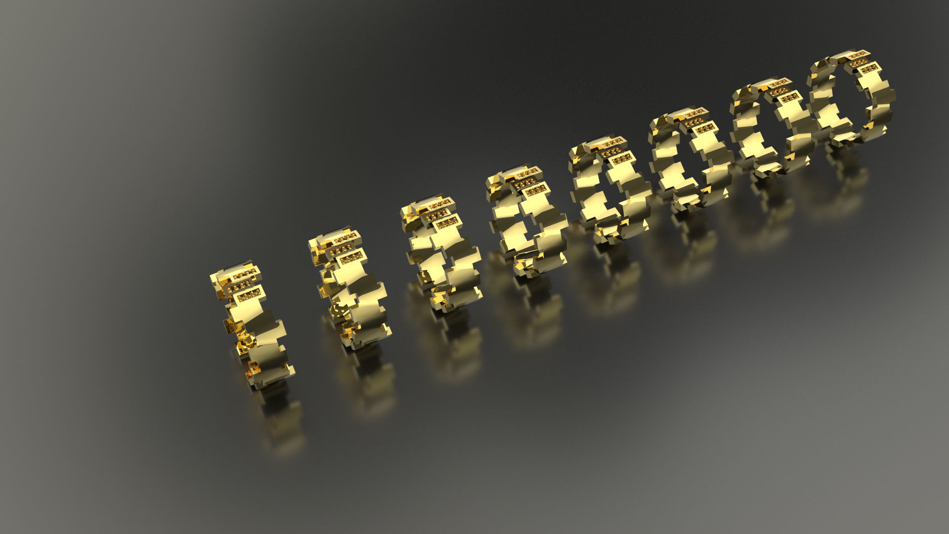 Model 88 Rectangular Facet Diamond Ring Modern EU size 3D print model_4