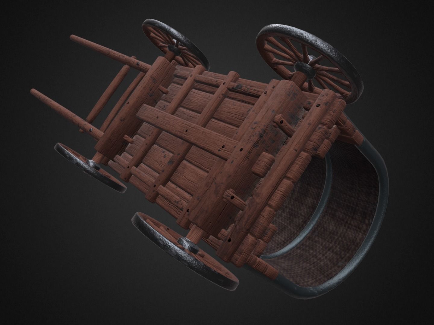 Wagon wooden covered Low-poly 3D model_7