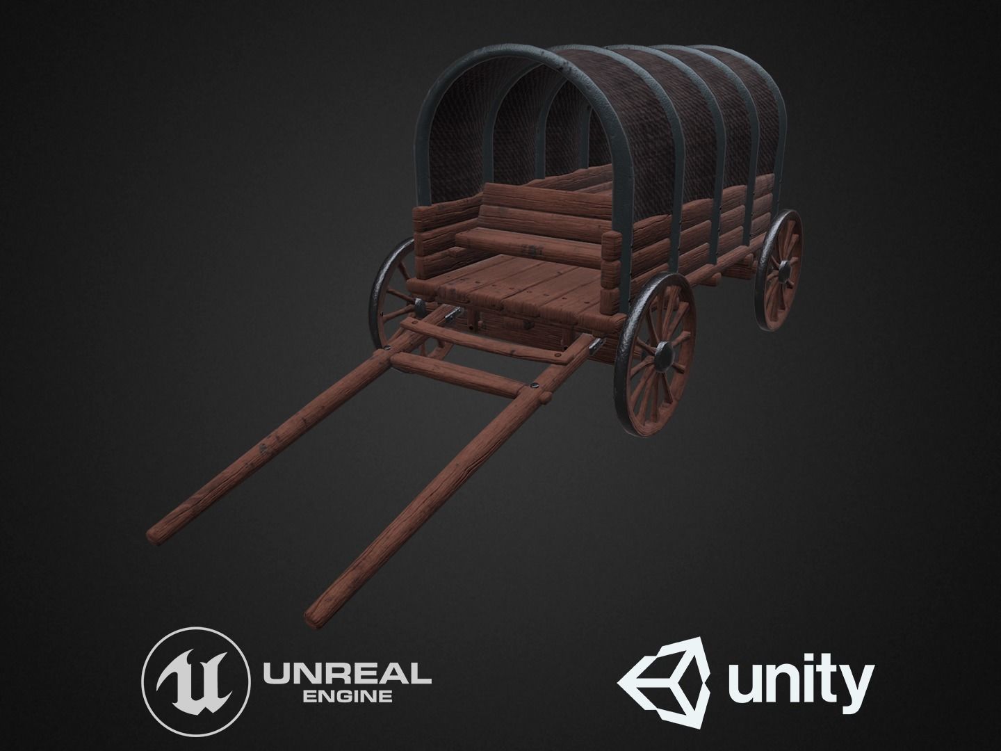 Wagon wooden covered Low-poly 3D model_1