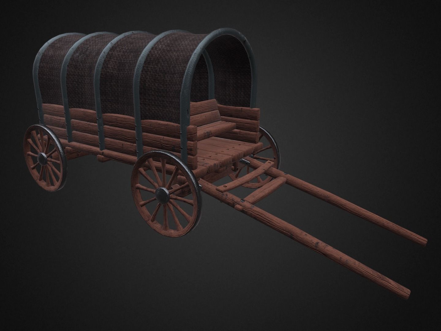 Wagon wooden covered Low-poly 3D model_2