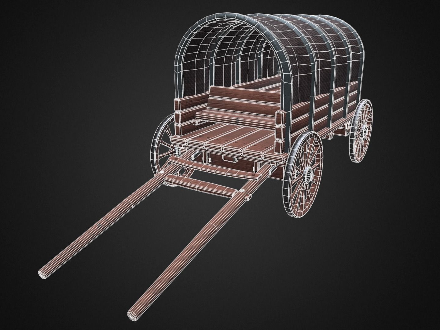 Wagon wooden covered Low-poly 3D model_9