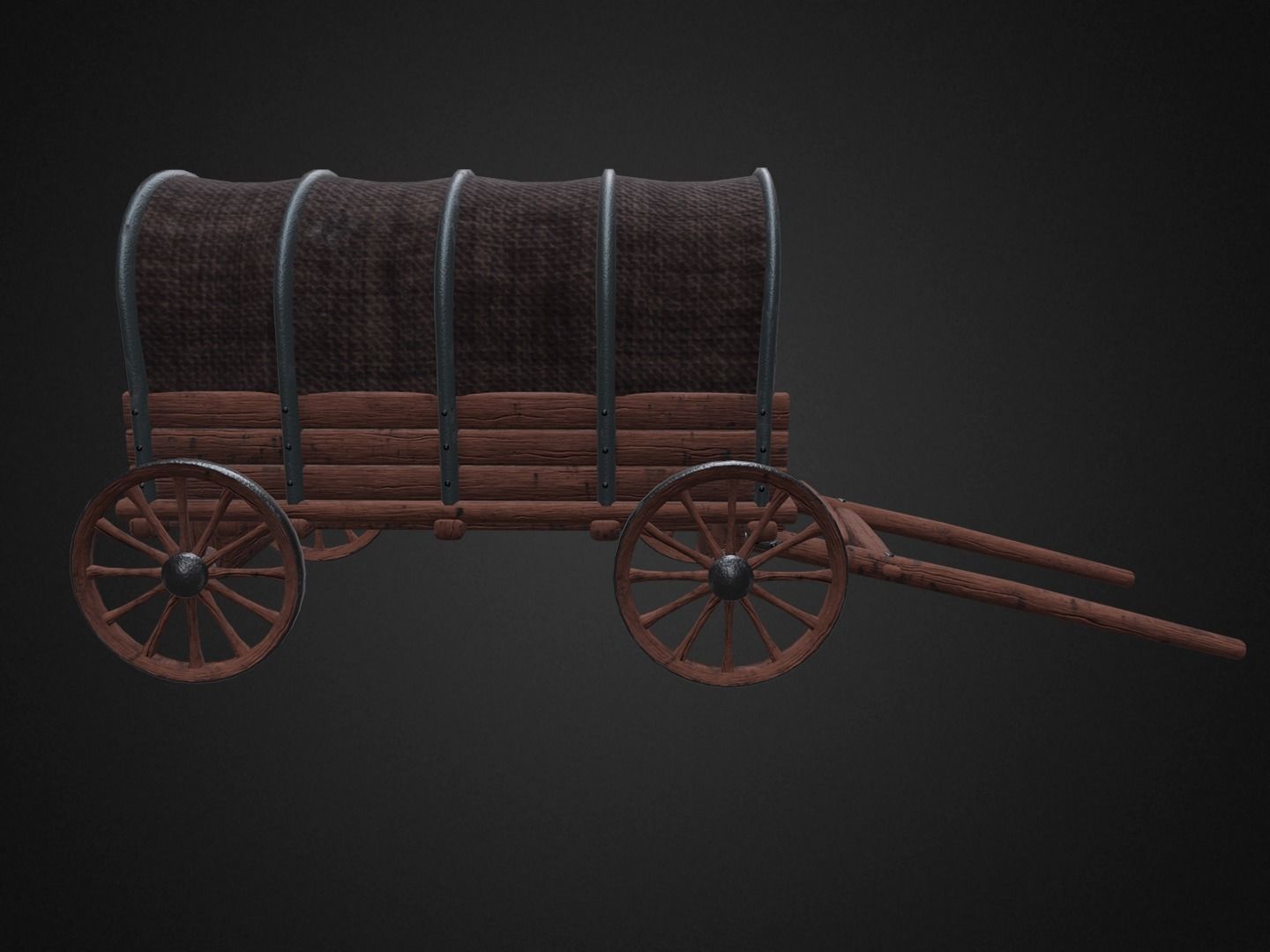 Wagon wooden covered Low-poly 3D model_4