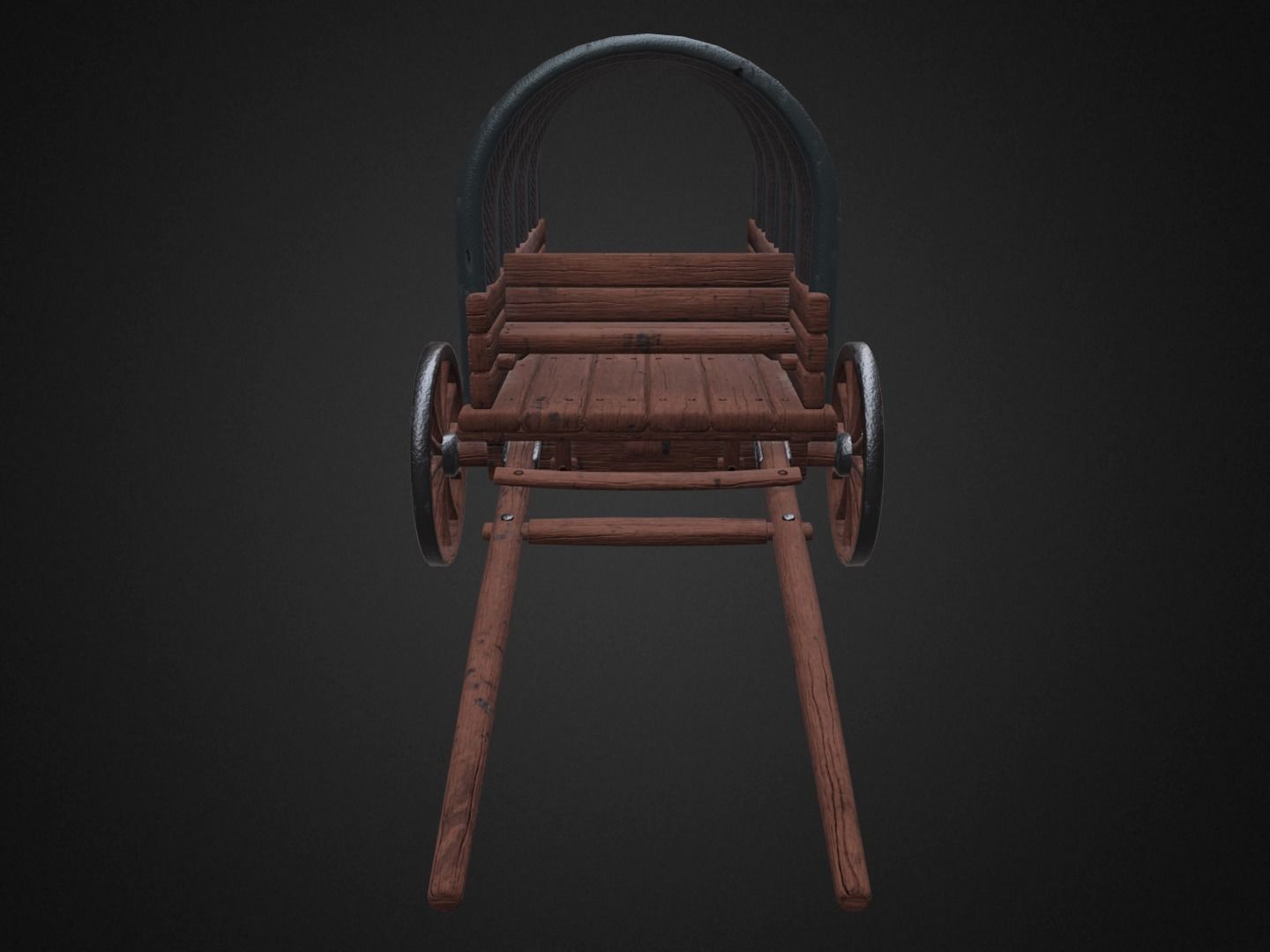 Wagon wooden covered Low-poly 3D model_3