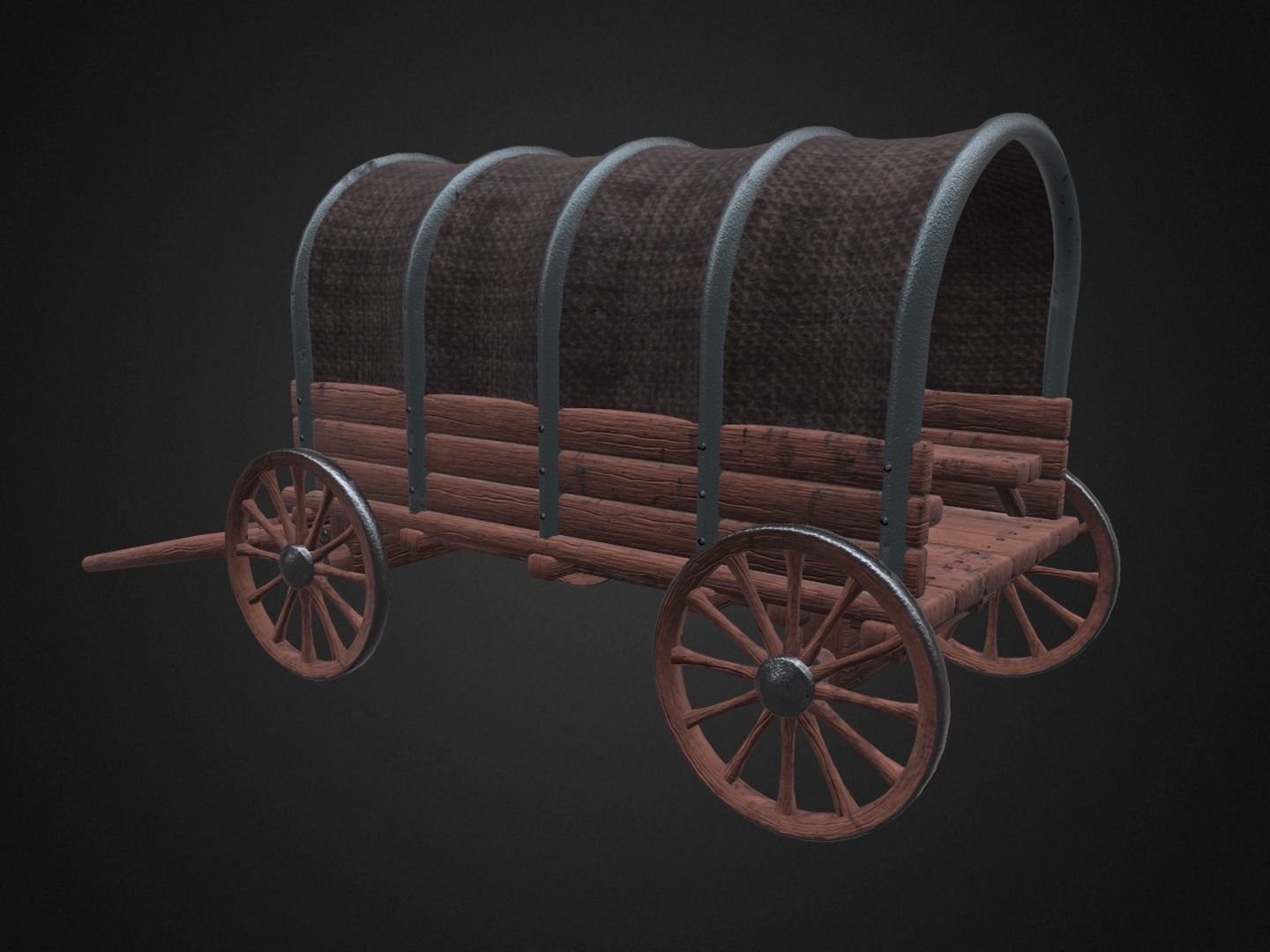 Wagon wooden covered Low-poly 3D model_8