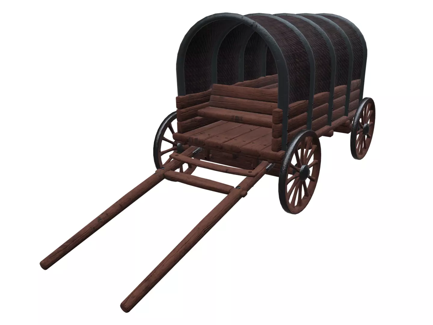 Wagon wooden covered Low-poly 3D model_0