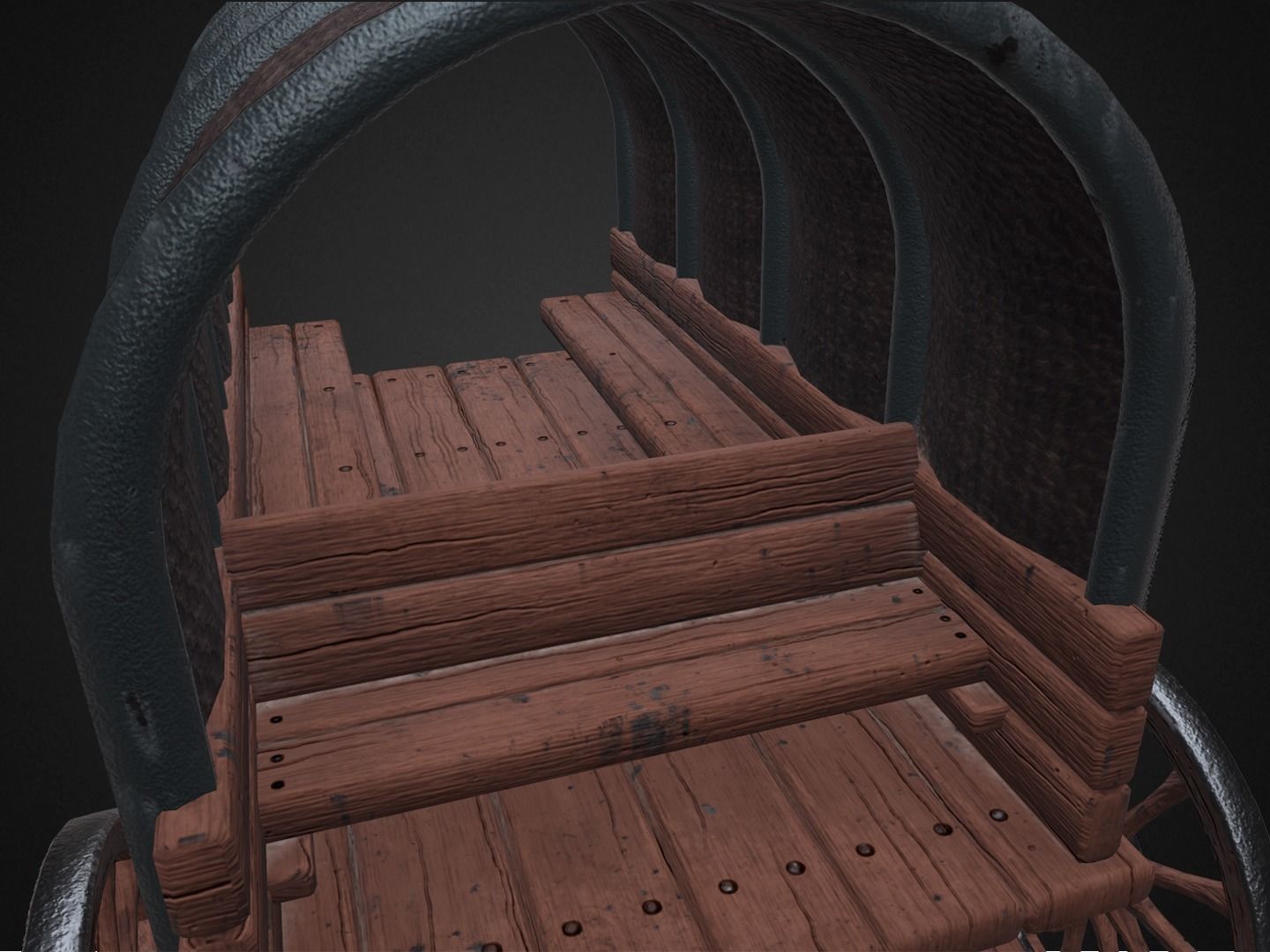 Wagon wooden covered Low-poly 3D model_10