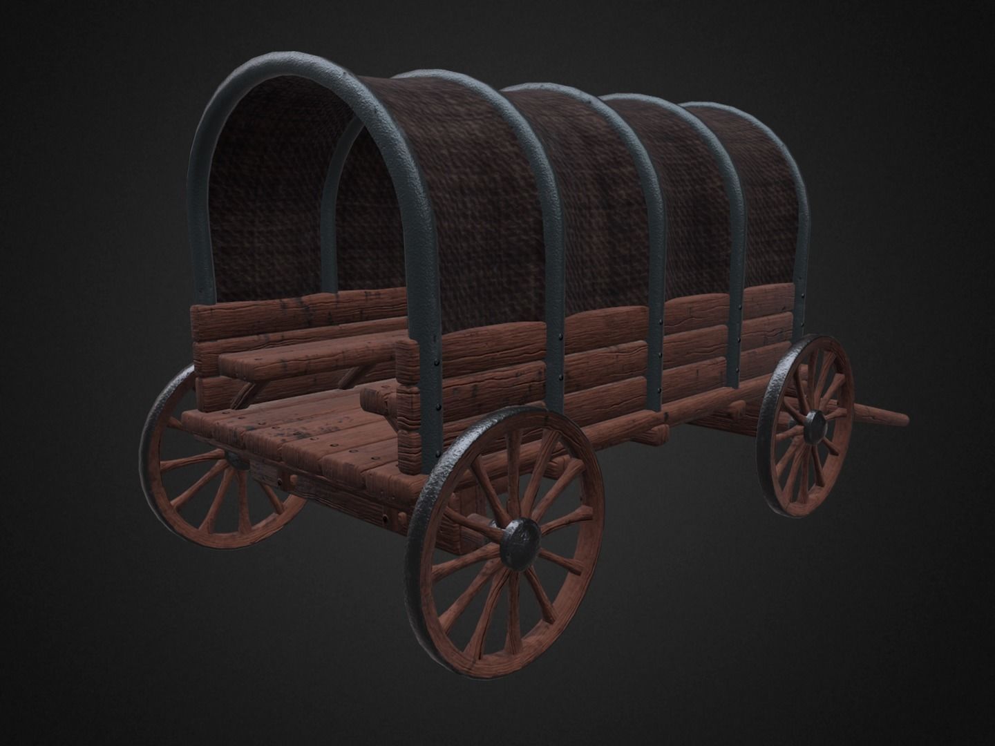 Wagon wooden covered Low-poly 3D model_5