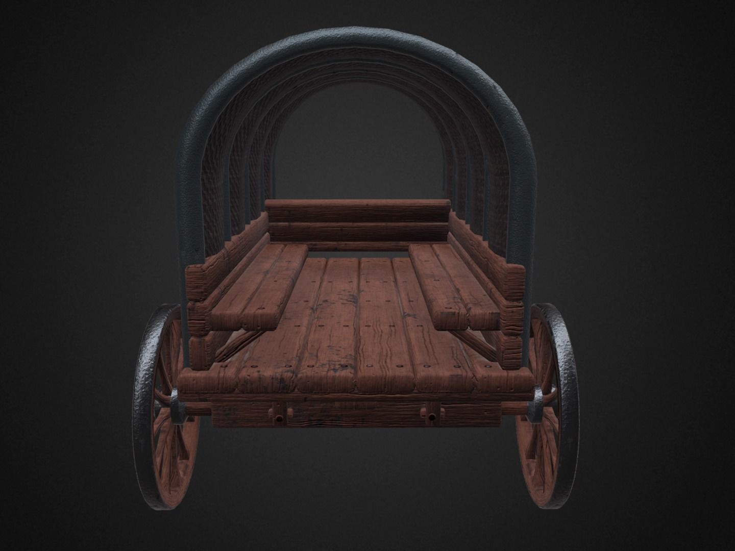 Wagon wooden covered Low-poly 3D model_6