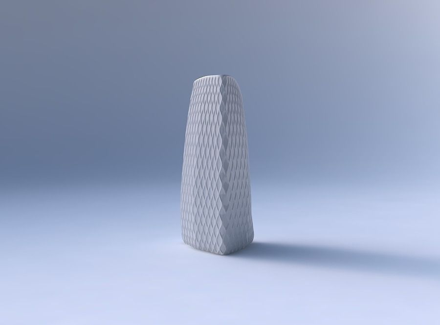 Vase curved tipping triangle with diagonal grid dents 3D print model_4