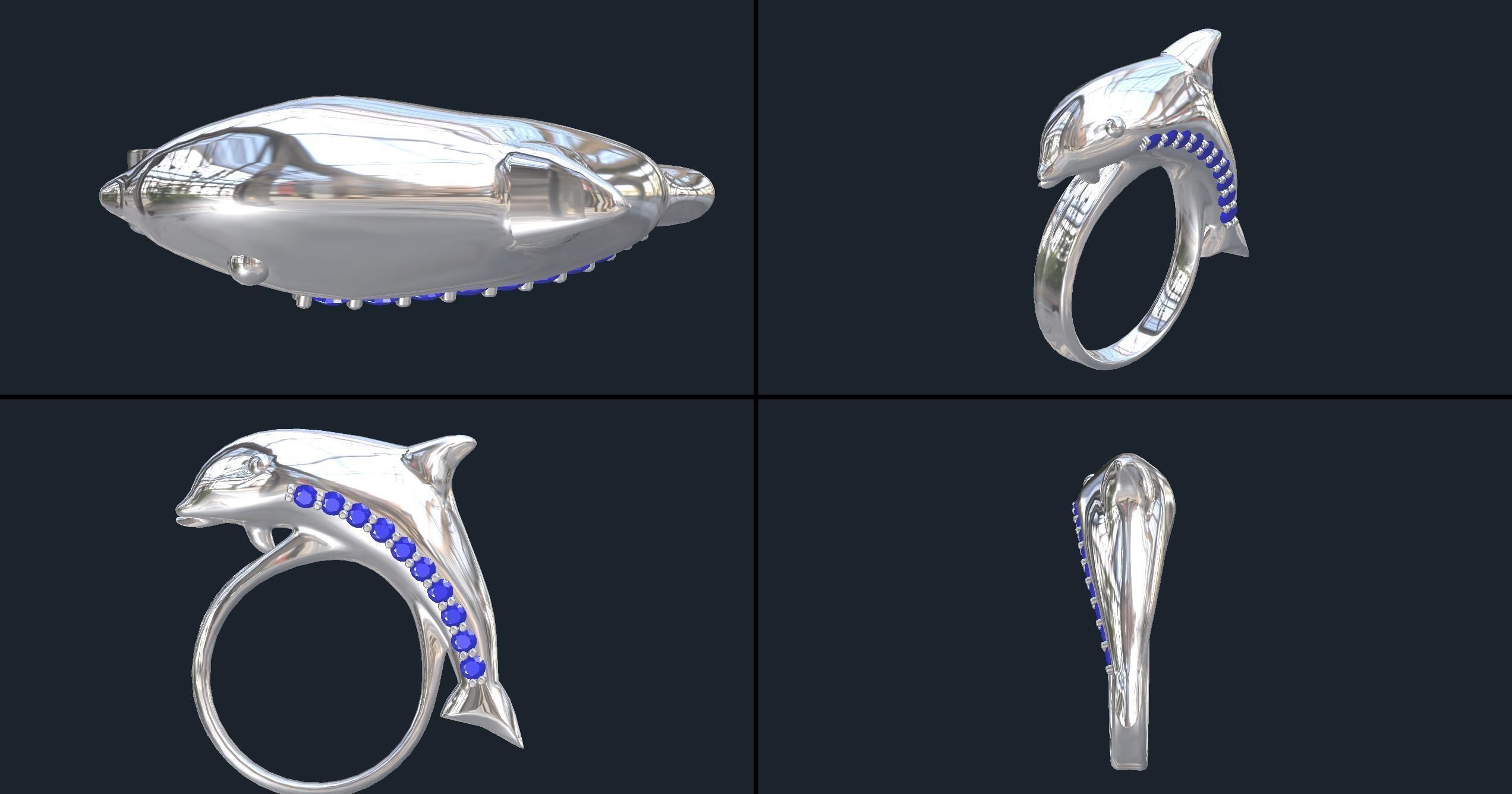 Anillo delfin con piedras Dolphin ring with stones 3D model_4
