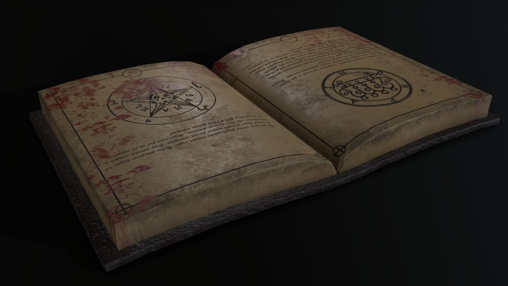 Black Magic Book Opened Low-poly 3D model_2