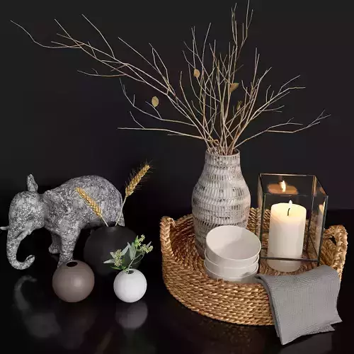 Decor set wicker basket with candles and candlesticks