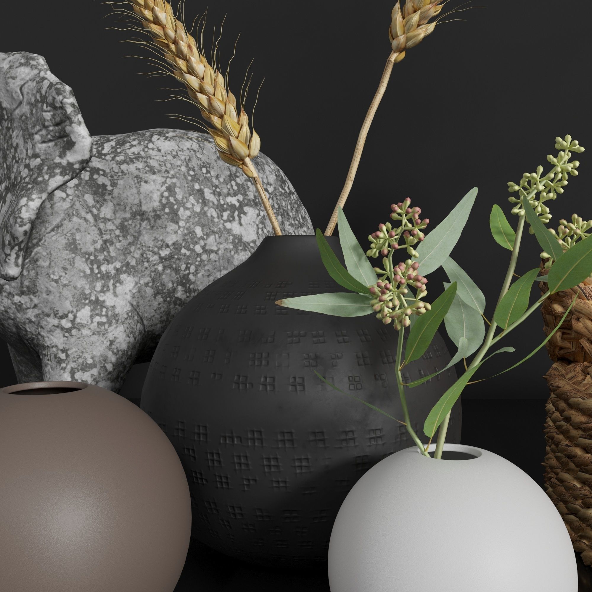 Decor set wicker basket with candles and candlesticks 3D model_3