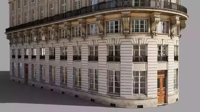 Neoclassic corner facade Low-poly 3D model 3