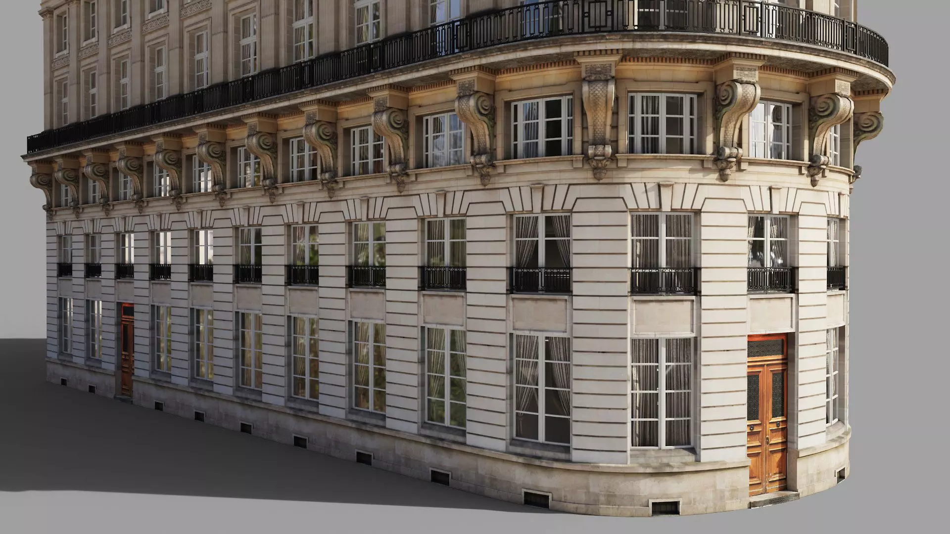 Neoclassic corner facade Low-poly 3D model_2