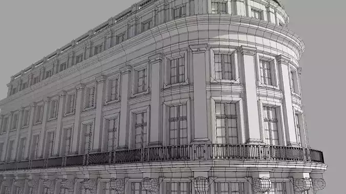 Neoclassic corner facade Low-poly 3D model 6