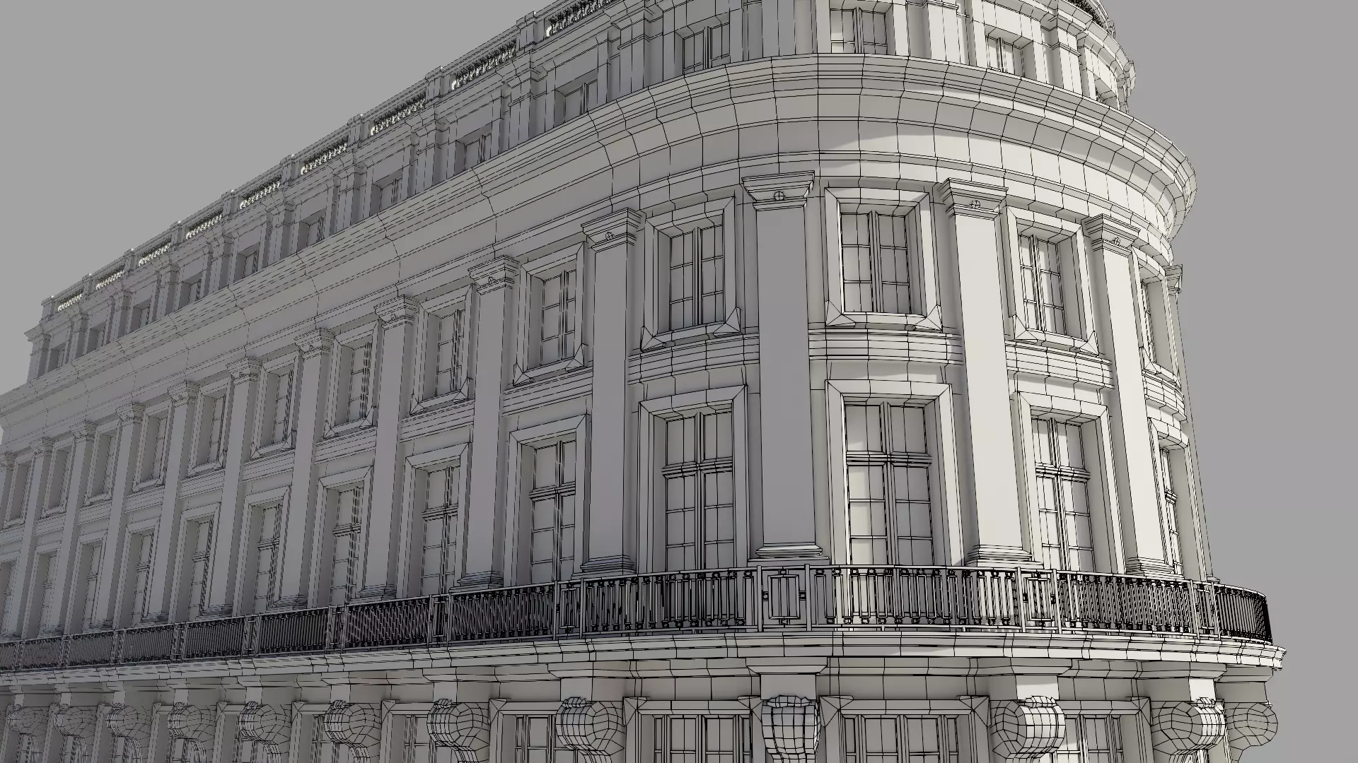 Neoclassic corner facade Low-poly 3D model_5