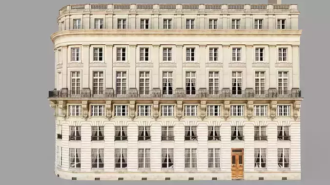 Neoclassic corner facade Low-poly 3D model 5