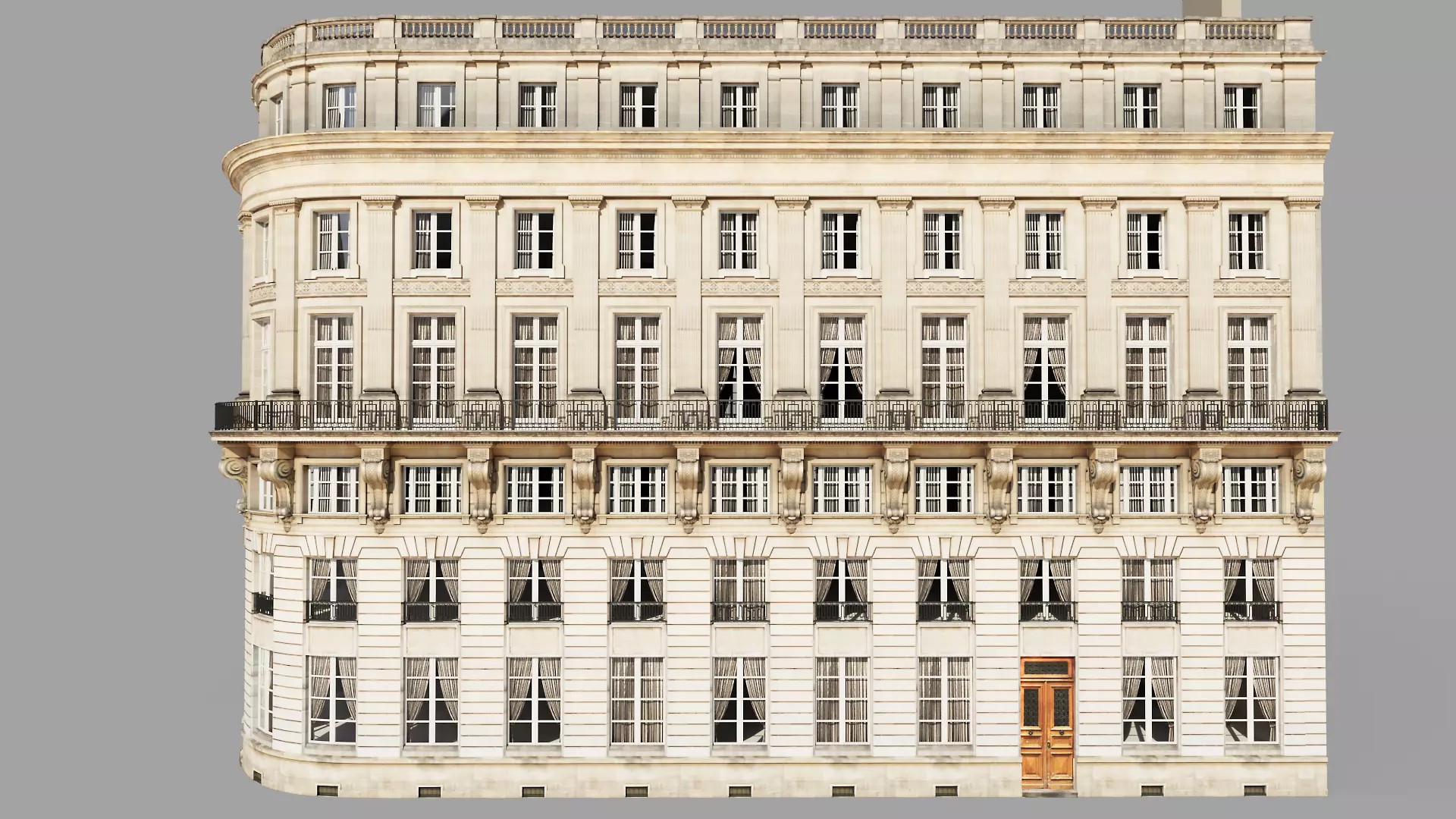 Neoclassic corner facade Low-poly 3D model_4