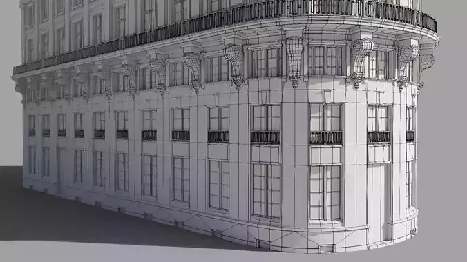 Neoclassic corner facade Low-poly 3D model 7