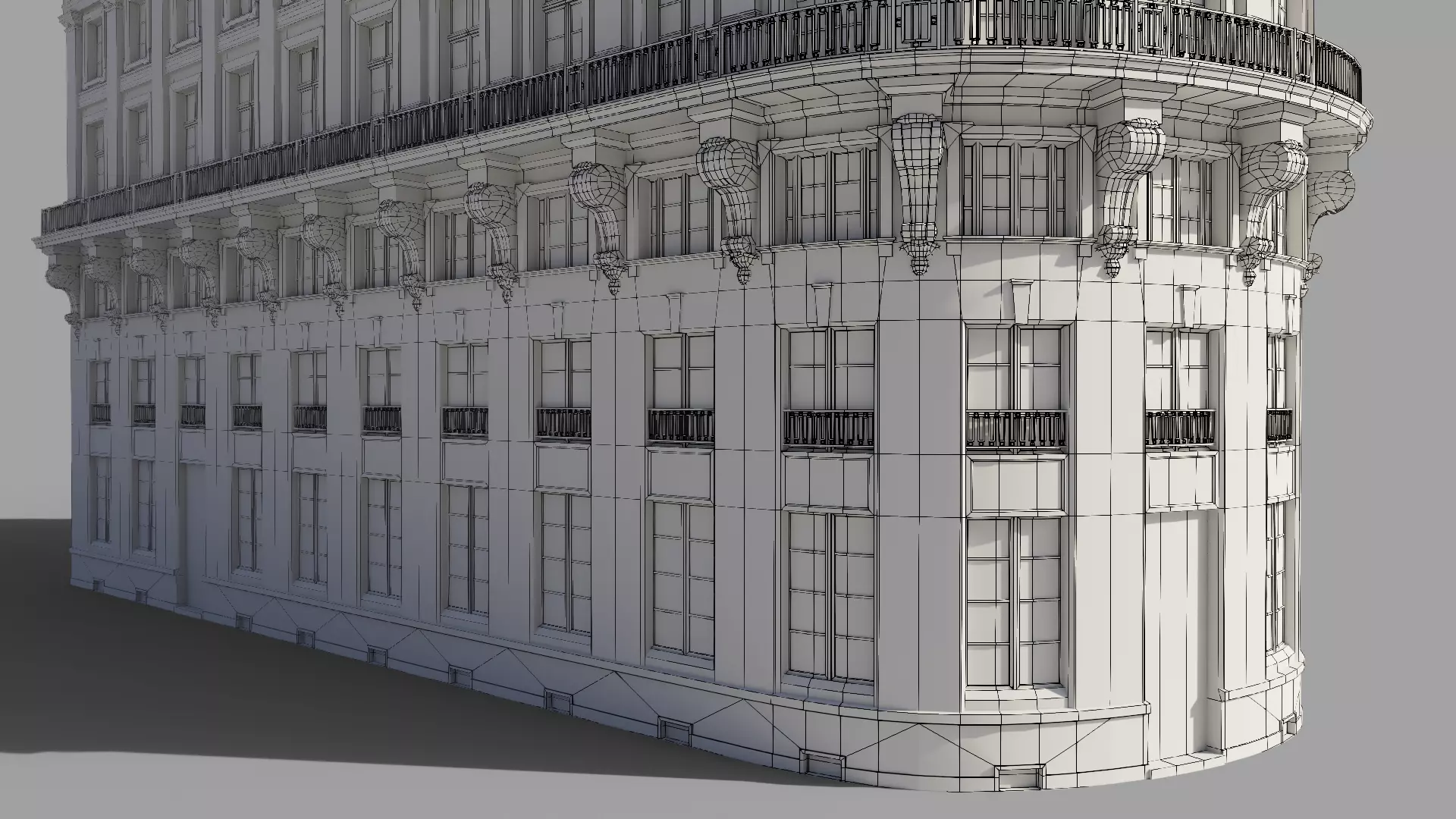 Neoclassic corner facade Low-poly 3D model_6