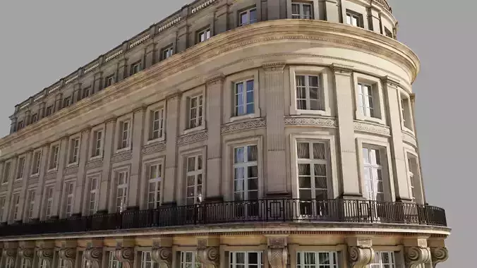 Neoclassic corner facade Low-poly 3D model 2
