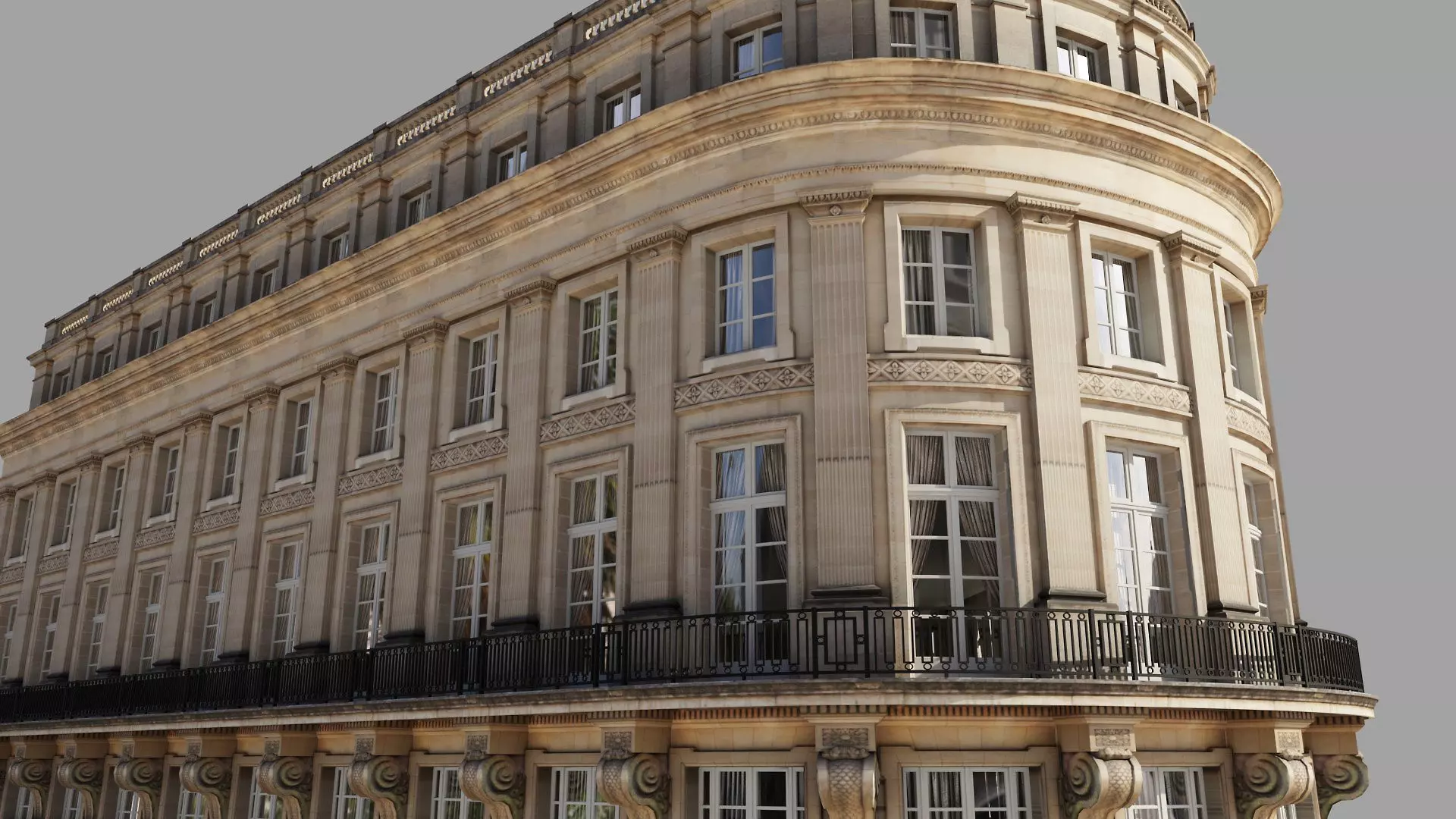 Neoclassic corner facade Low-poly 3D model_1