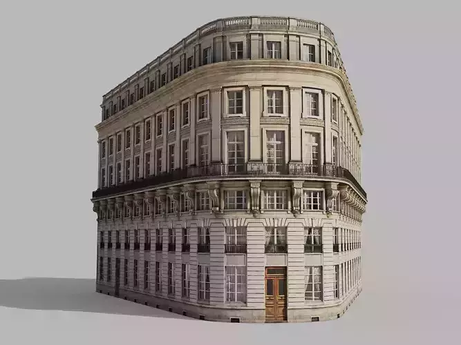 Neoclassic corner facade Low-poly 3D model