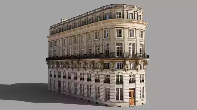 Neoclassic corner facade Low-poly 3D model