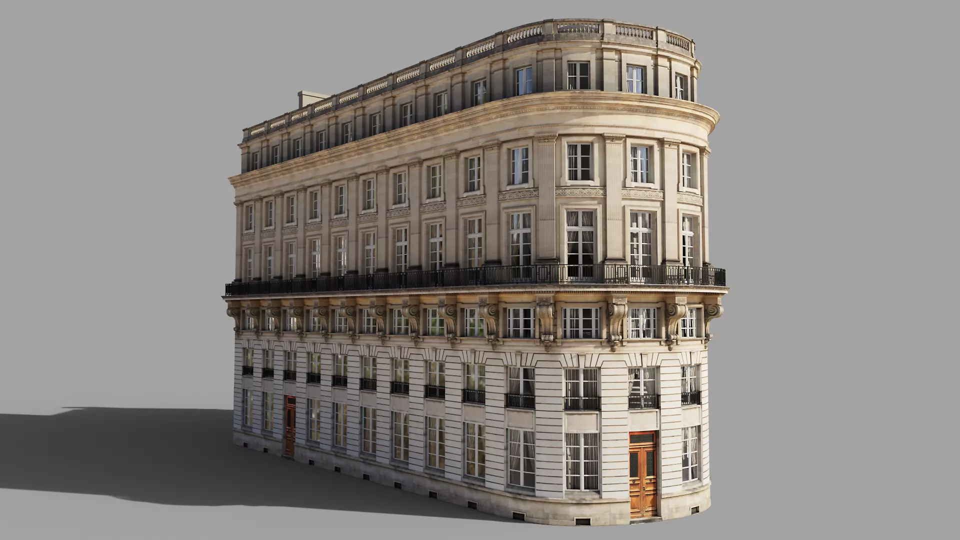 Neoclassic corner facade Low-poly 3D model_0