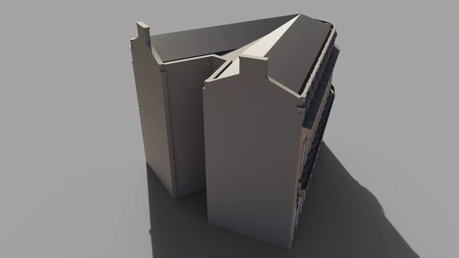 Neoclassic corner facade Low-poly 3D model_3
