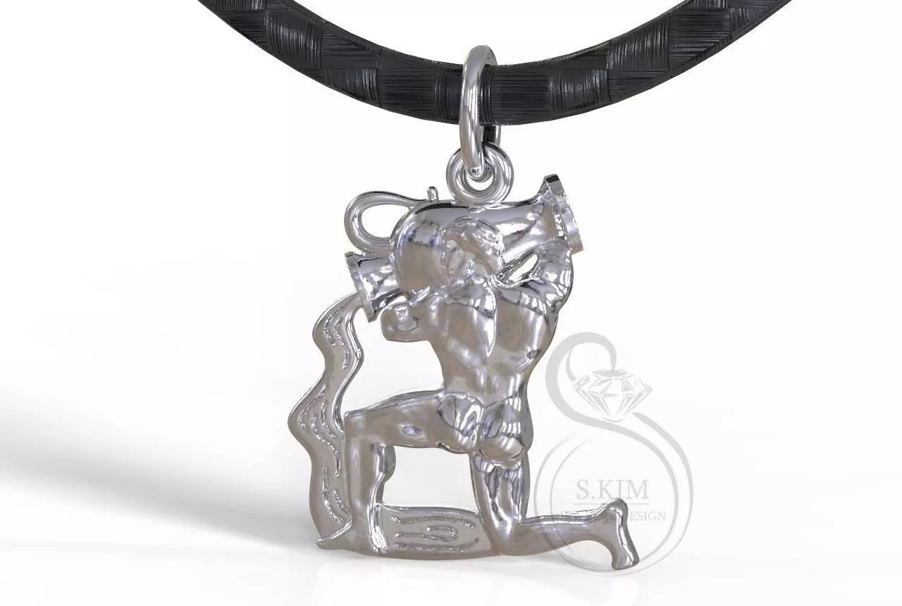 Aquarius scorpius pendant in sterling silver on cord 3D print model