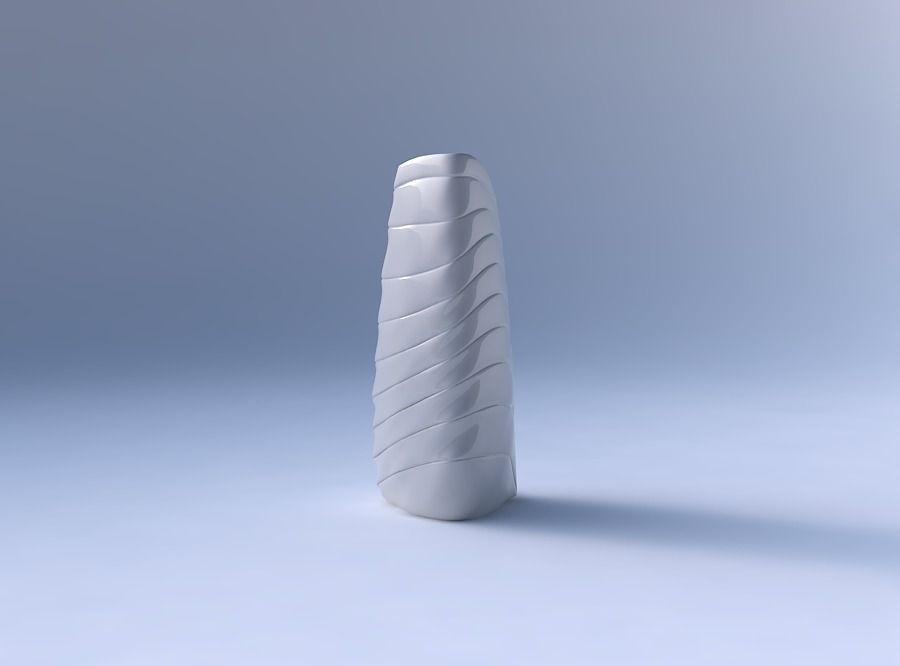 Vase curved tipping triangle with distorted horizontal dents 3D print model_4