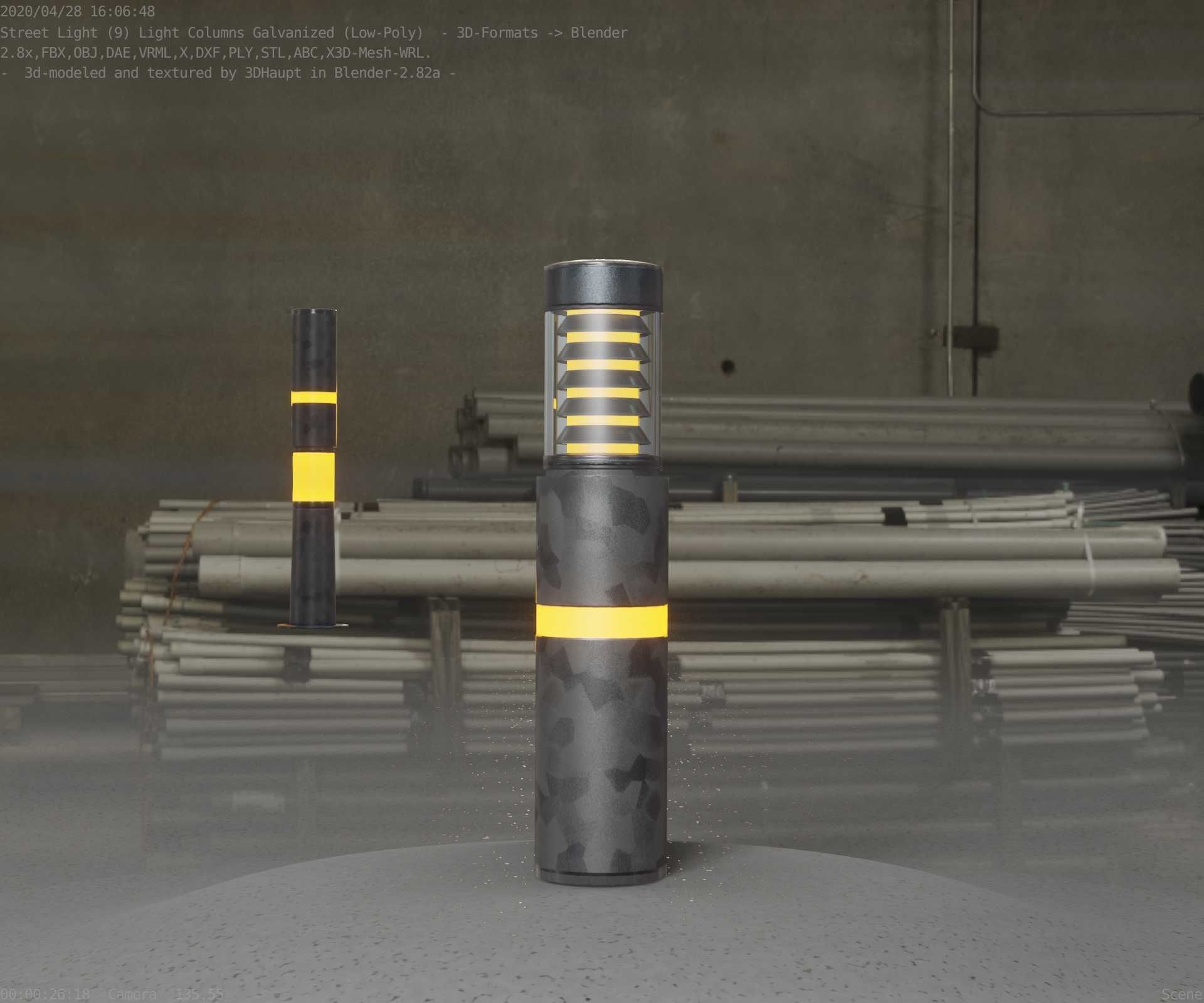 Galvanized Light-Column -7- Street-Light 9 Low-poly 3D model_10