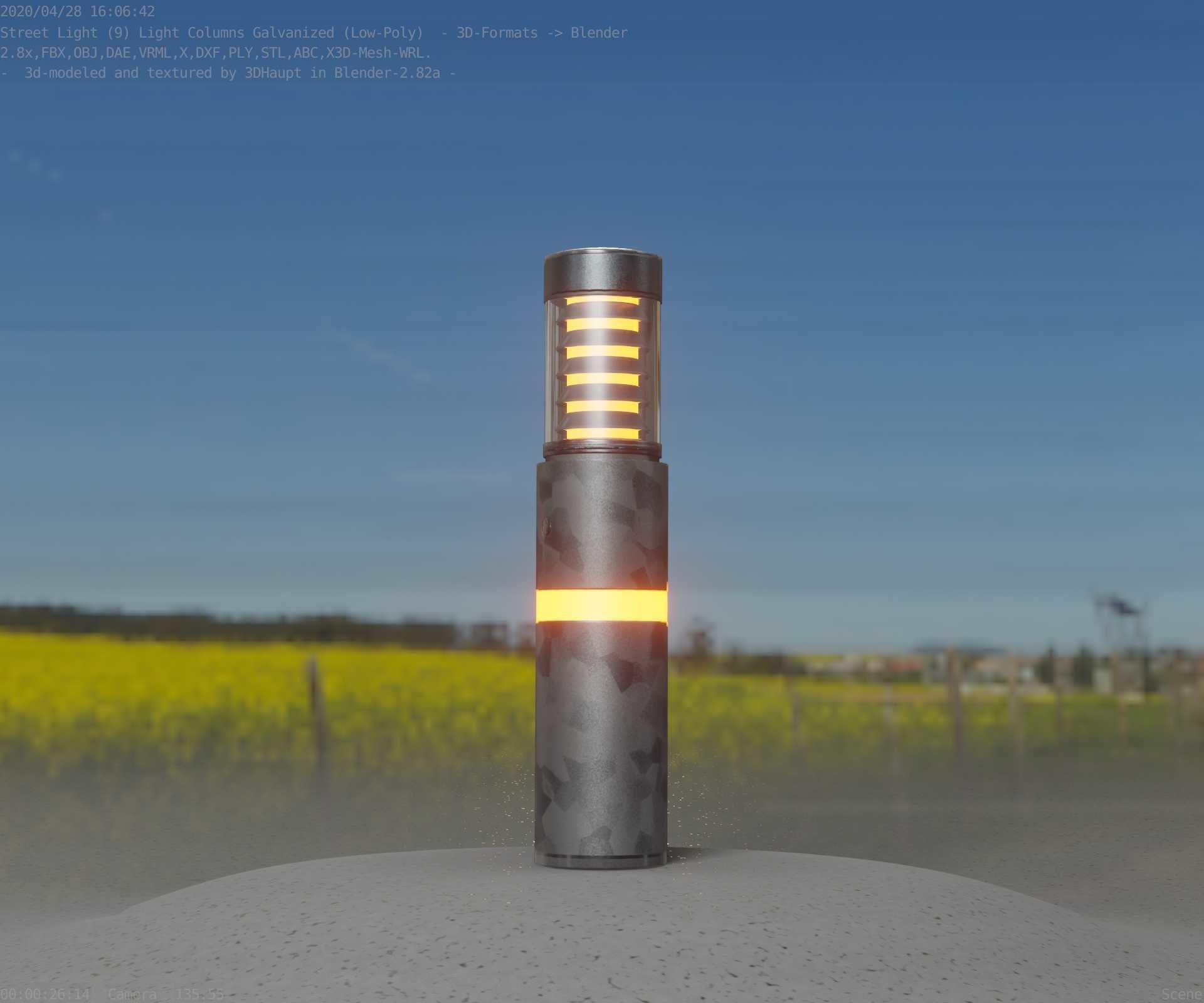 Galvanized Light-Column -7- Street-Light 9 Low-poly 3D model_5