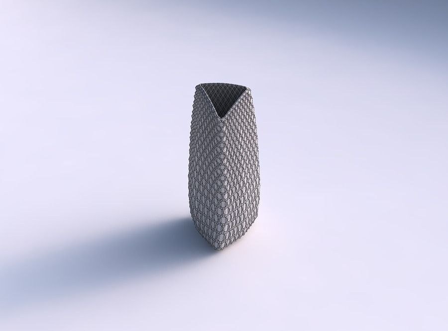 Vase curved tipping triangle with grid piramides 3D print model_5