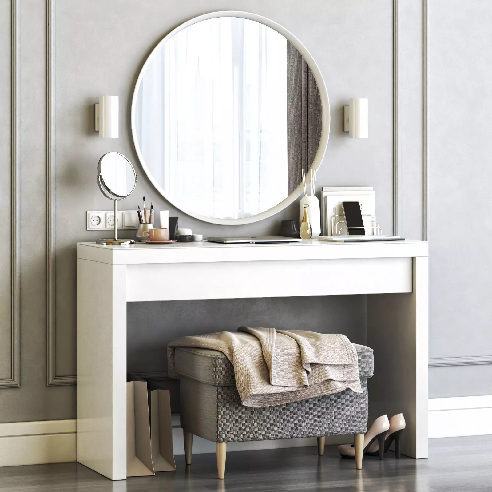 MALM Dressing Table with LANGESUND Mirror  3D model_0