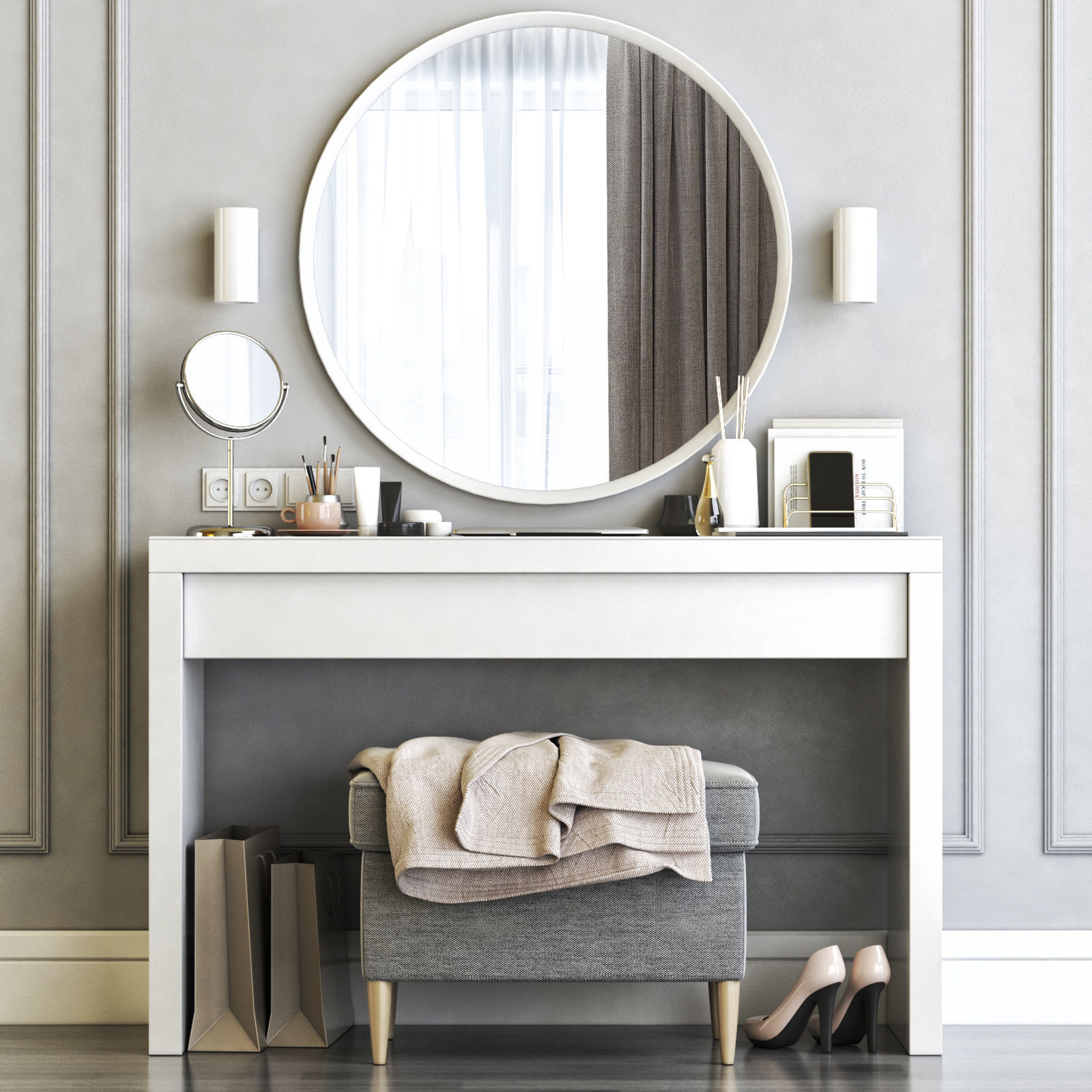 MALM Dressing Table with LANGESUND Mirror  3D model_2
