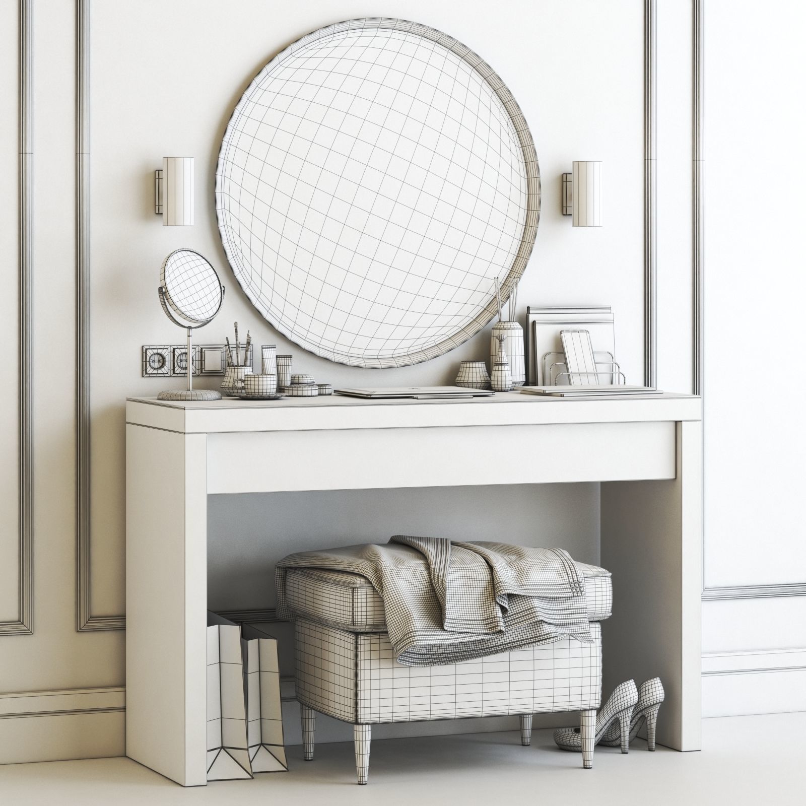 MALM Dressing Table with LANGESUND Mirror  3D model_4
